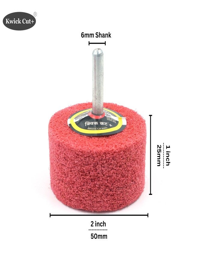KWICK CUT + Kwick Cut+ Non-Woven Unitised Abrasive Matt Mop Wheel for Drill 50x25mm (2 inch) with 6mm Shank - Red Surface Conditioning Polishing Buffing Wheel for Metal, Wood, Rust Removal - for Rotary Tools - Image 2